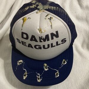Vintage mesh trucker Darn  Seagulls Blue and White damn seagulls fake poop hat
